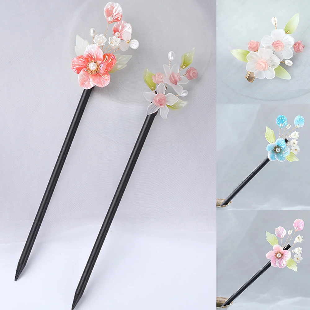 

Chinese Style Hair Sticks Flower Wooden Hair Chopsticks Ancient Style Ponytail Hairpin Hair Accessories Step Shake Hair Forks