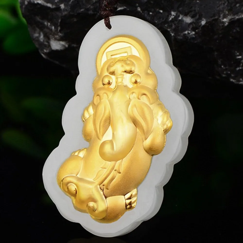 

Подвеска из натурального нефрита, 24 к, желтое золото