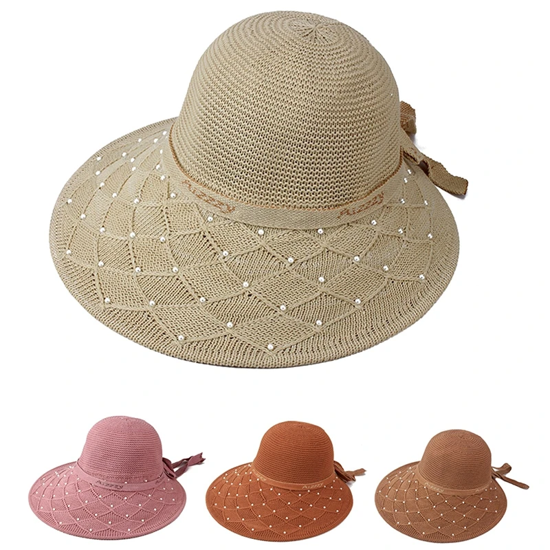 

Summer Beach Floppy Panama Women Breathable Sun Hats UV Protection Vacation Buckets Hat Sunscreen Headwear Handmade Crochet Caps