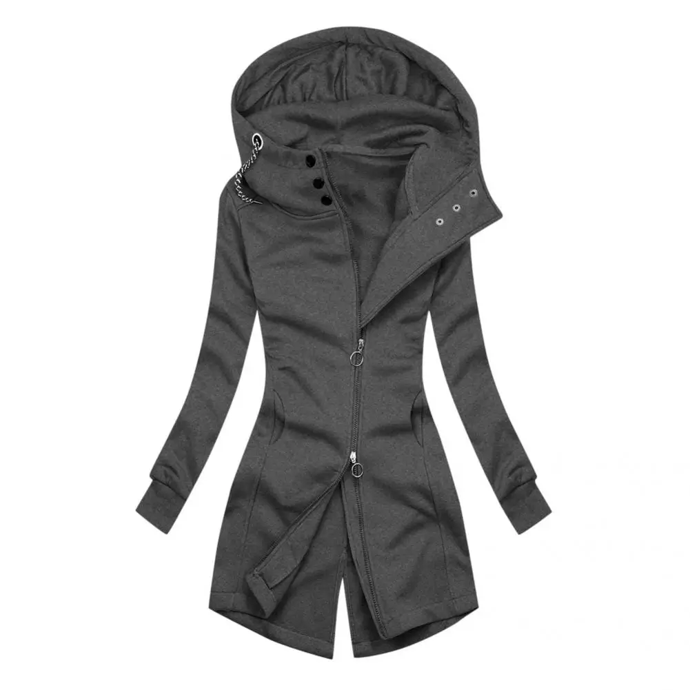 

Women Jacket Streetwear Women Hoodie Autumn Winter Button Neckline Attractive Asymmetrical Long Jacket