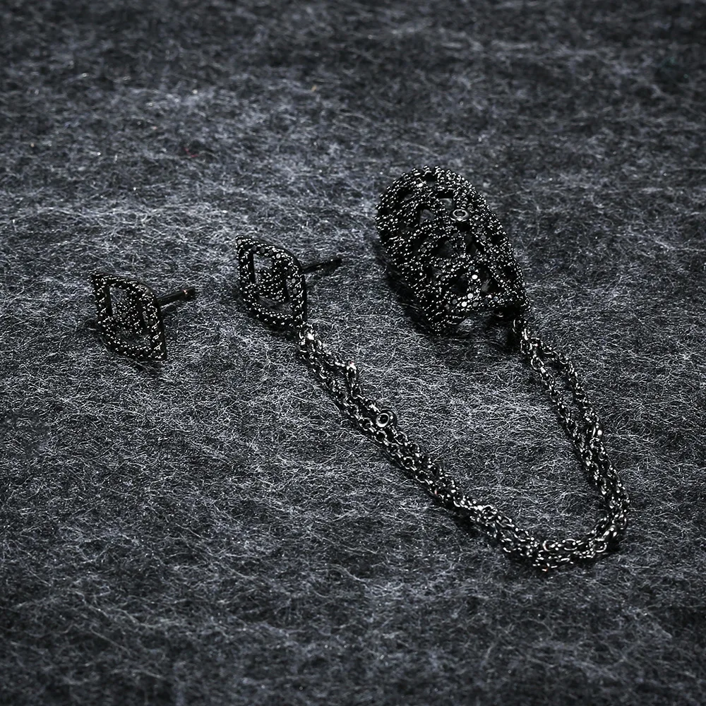 

APM STYLE High Quality 925 Sterling Silver Asymmetric Vines Flower Earrings Ear Bones Temperament Of Black Diamond Earrings