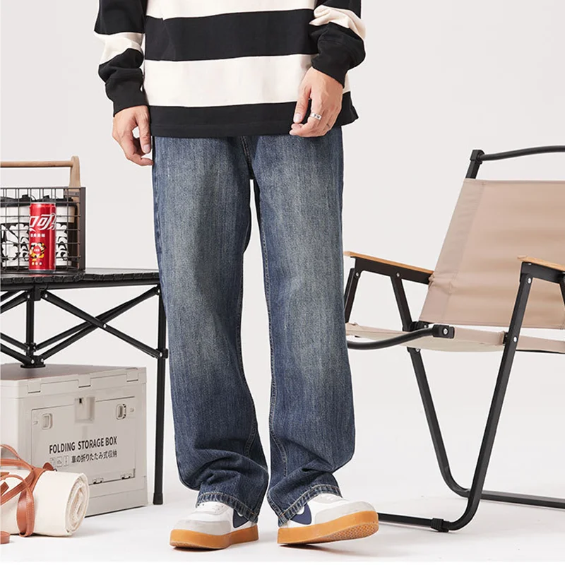 Streetwear Men Large Loose Broad Leg Blue Jeans Autumn and Winter New Pattern Falling Feeling Mopping The Floor Trousers Female