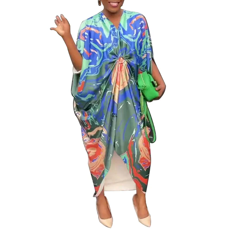 

African Dashiki Print Satin Dresses Women Traditional Plus Size Boubou robe africaine femme Dubai Turkey Abayas Lady Clothing