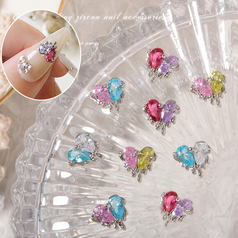 

Bicolor Love Zircon Nail Decoration Luxurious 3D Love Nail Zircon Jewelry DIY Creative Exquisite Manicure Art Accessories