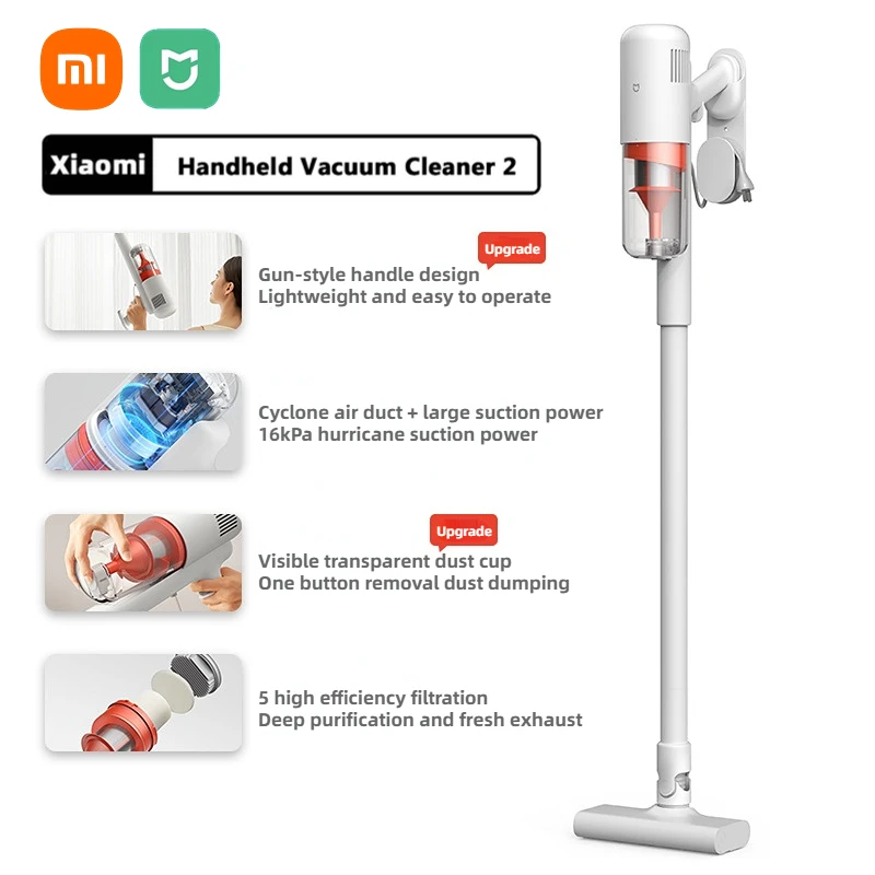 

XIAOMI MIJIA Vacuum Cleaners 2 B205 Sweeping Cleaning Tools 16kPa for Home Sweeping Strong Cyclone Suction 0.5L Clear Dust Box