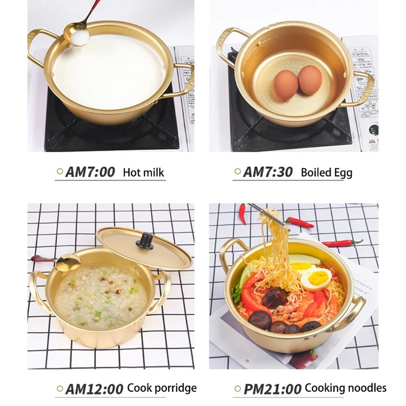 

Ramen Noodle Pot Aluminum Cookware Stockpot with Lid Egg Soup Pot Cooking Tool Drop Shipping