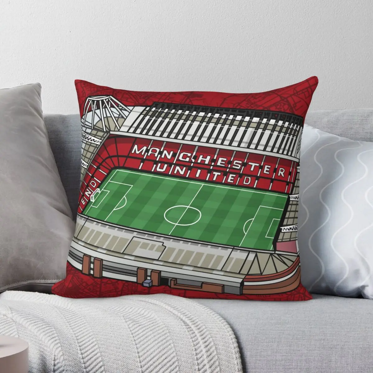 Old Trafford Manchester United Square Pillowcase Polyester Linen Velvet Pattern Decorative Pillow Case Car Cushion Cover 45x45