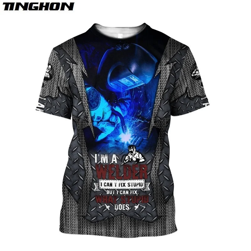 

Женские и мужские футболки со сварщиком, модная одежда, 3D футболки, топы, Прямая поставка