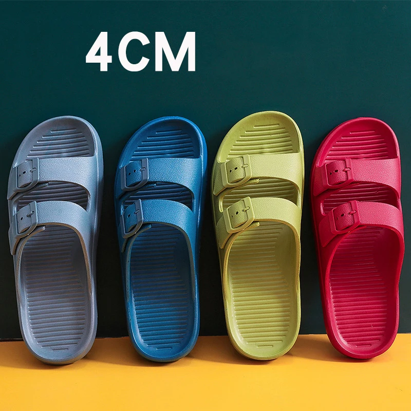 

Fashion Buckle Thick Platform Slippers Women Eva Soft Bottom Home Slides Woman 2022 Summer Non-slip Bathroom Cloud Flip Flops