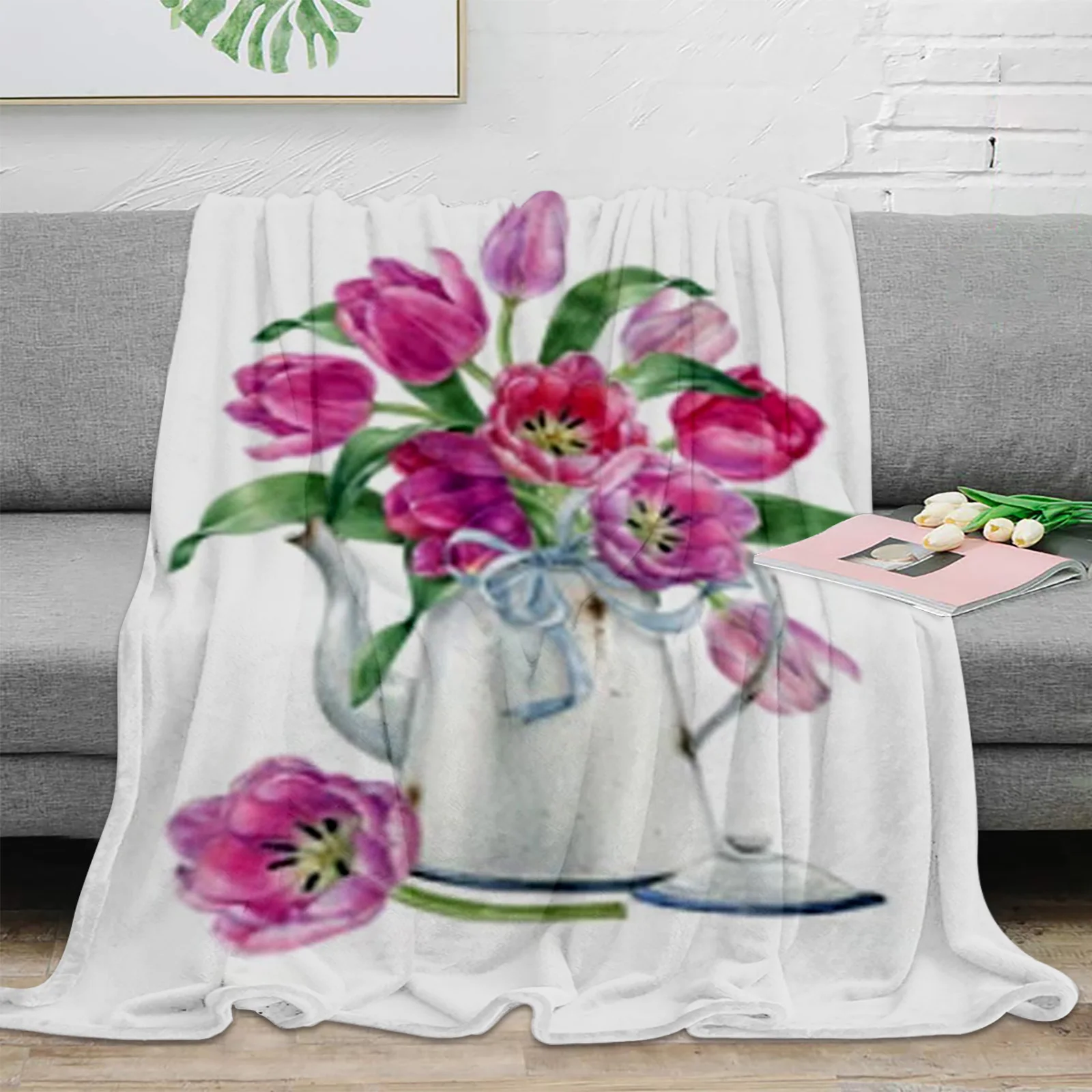 

Valentine's Day Gift for Girl Women King Queen Full Size Colourful Flowers Flannel Throw Blanket Red Rose Romantic Theme Blanket