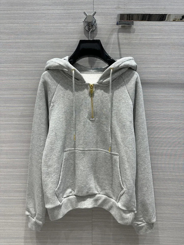 

2023 New Autumn And Winter Women Comfortable Casual Skin-Friendly Fashion Fleece Cotton Hooded Half-Zip Hoodie