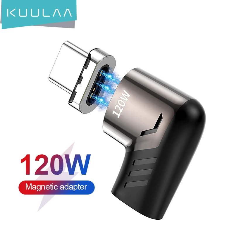 KUULAA 120W Magnetic USB Type C Adapter for MacBook Pro Elbow USB Type C Charge Connector for Huawei Magnet USB-C Adapter