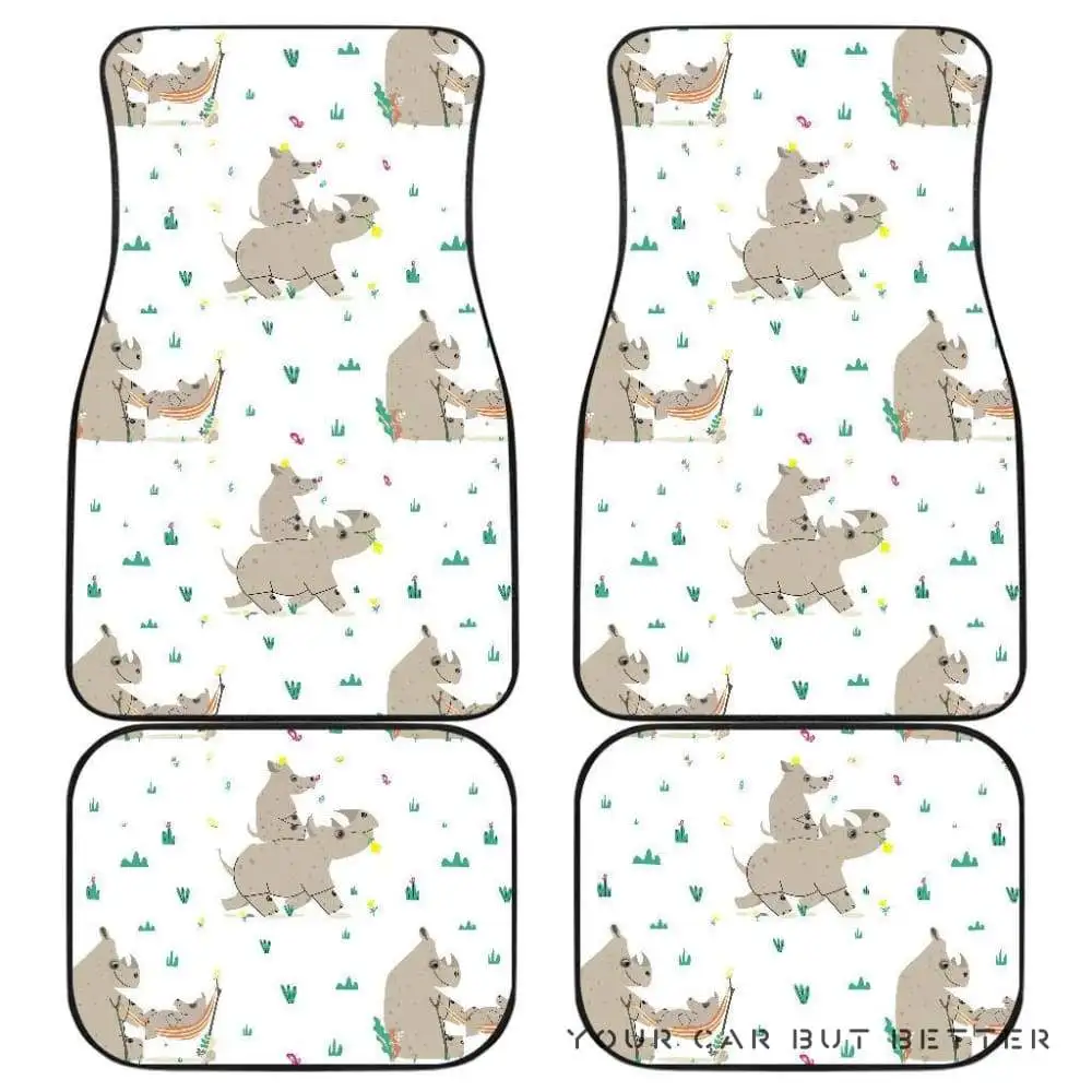 

Cute Rhino Pattern Background Front And Back Car Mats 045109