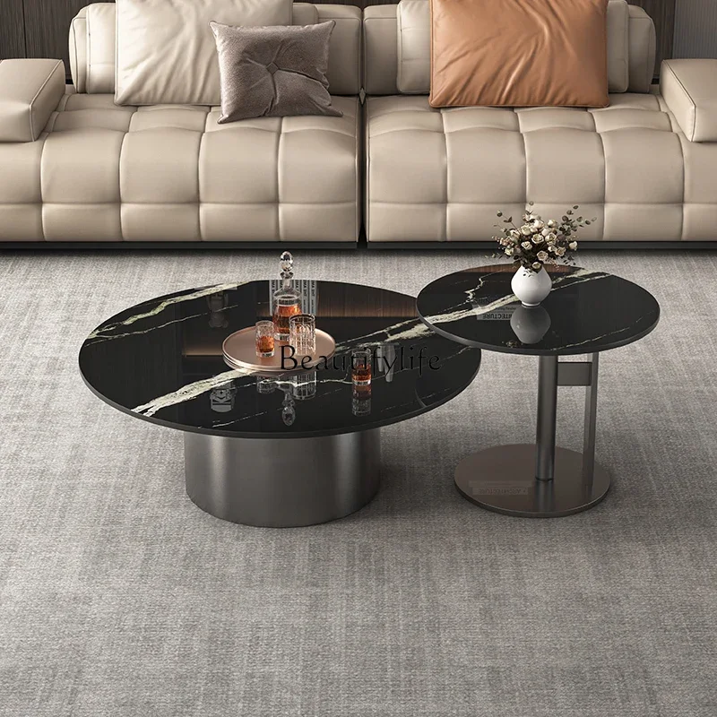 Итальянский минималистичный журнальный столик из каменной плиты круглый легкий