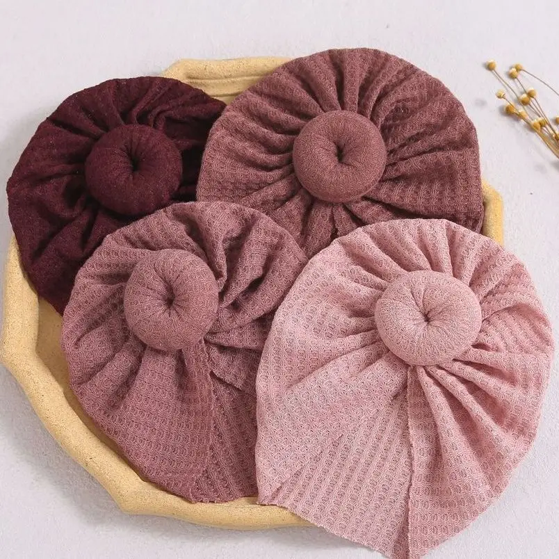 

Baby Turban Caps Solid Waff Plaid Donut Babies Turban Headband Warm Autumn Winter Beanies Bonnet Infant Baby Girl Headwraps