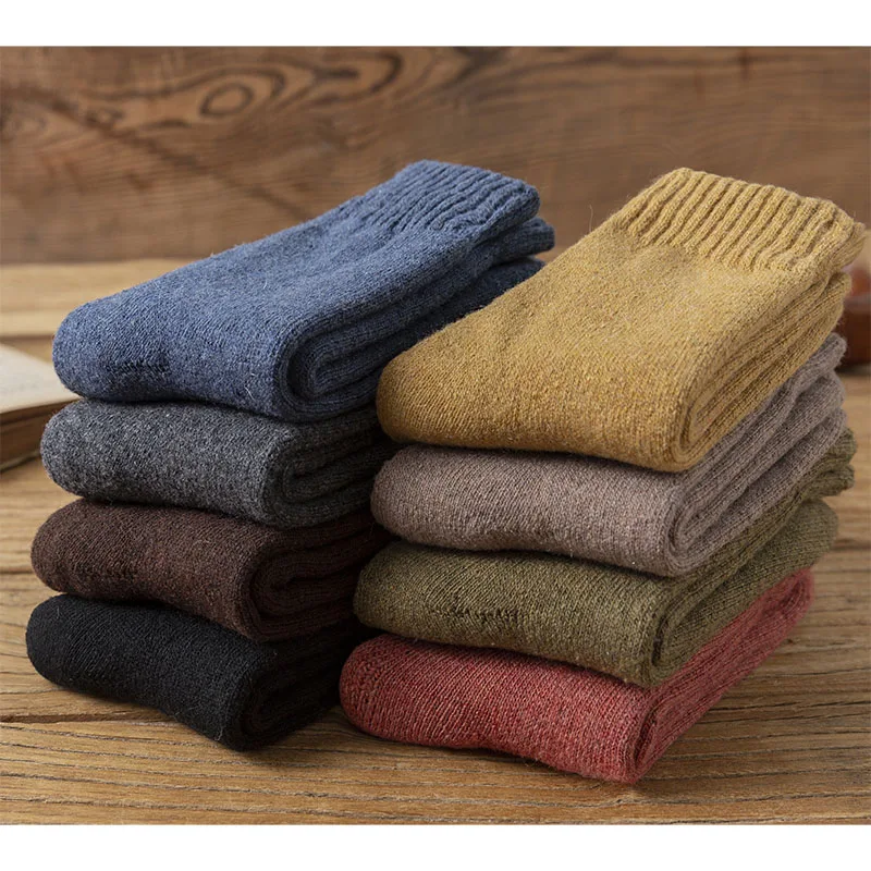 Winter Women's Merino Wool Socks Thick Warm Harajuku Retro Solid Color Casual Cashmere Socks 5 Pair