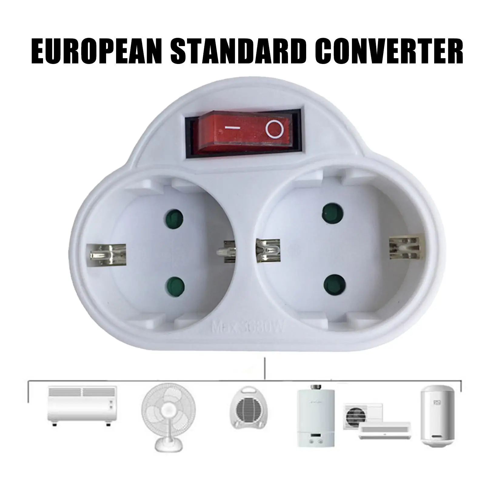

Multiple Socket Plug Durable EU Standard Multiple Plug 16A 250V Double Socket Conversion Socket with Outlet Switch Plug NEW