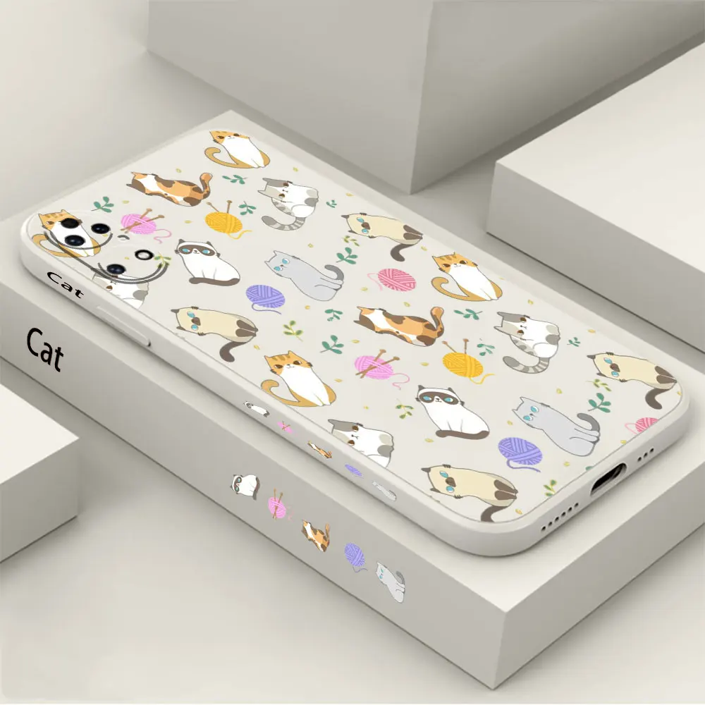Simple Cute Cat Pattern Phone Case For Huawei P60 P50 P40 P30 P20 Mate 50 40 30 20 20X 10 Colour Liquid Silicone Cover Funda