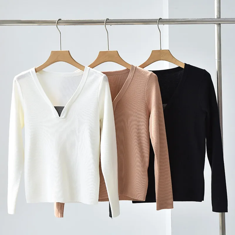 

Women's Sweater V-Neck Knitwear Long Sleeve Slim Pullover Causal Tops