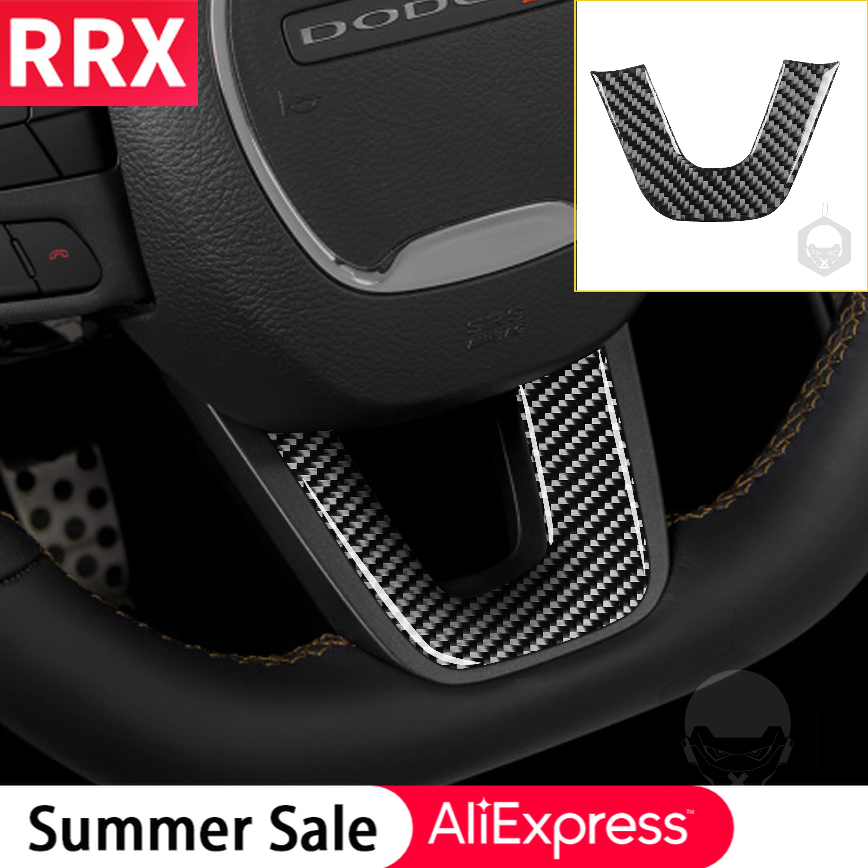 

RRX for Dodge Charger LD 2015+ Real Carbon Fiber Interiors Steering Wheel Decoration Cover Sticker Car Styling Accessories