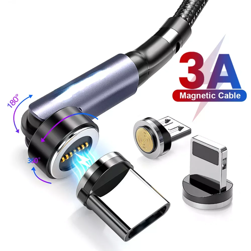 

540 Rotate 3A Fast Charging Micro USB Type C Charger Data USB Cord
