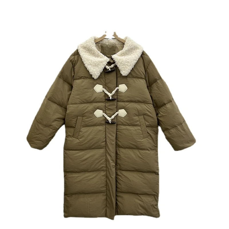

2022 New Winter Down Jacket for Women's Fashion Horn Buckle Warm Coat Long Sleeve Solid Color Casual Warm Clothes F983