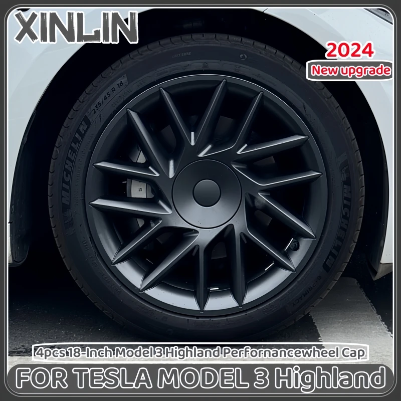 Фото 4 шт., 18-дюймовая крышка колеса для Tesla Model 3 Highland, колпаки ступиц, сменная крышка колеса, полная крышка обода, аксессуары 2024 №1