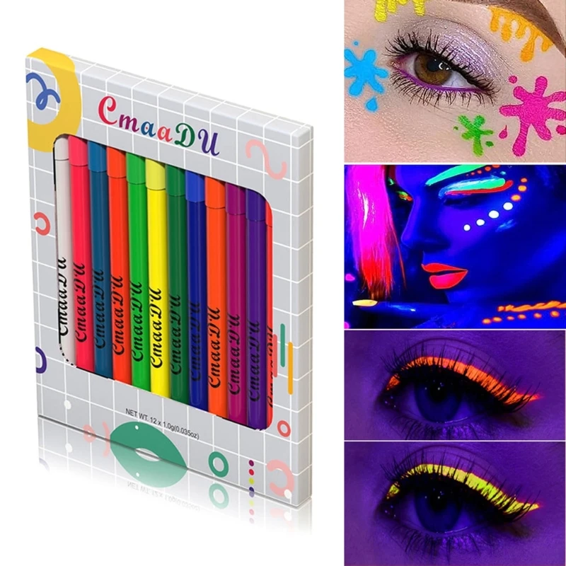 

Pack of 12 Luminous UV Light Eyeliner Pen Eyes Makeup Liquid Eye Liner Waterproof Pencil Make Up Cosmetic Pencil