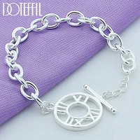 doteffil 925 sterling silver round roman numerals pendant bracelet for woman charm wedding engagement fashion party jewelry