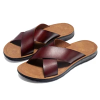 2022 new italian leather flip flops for men cool beach summer hotel shoes slippers man big size 47 light apartments luxemenshoes