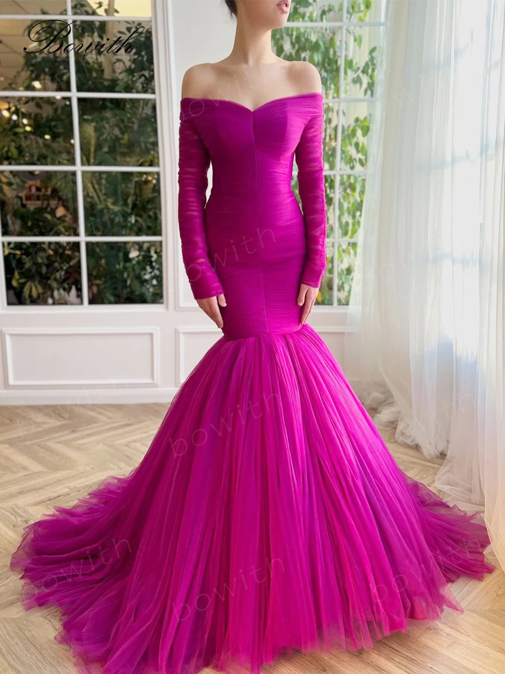 

Bowith Long Sleeve Evening Dress Mermaid Party Dress for Women Luxury Dress for Gala Party 2023 vestidos de fiesta Celebrity