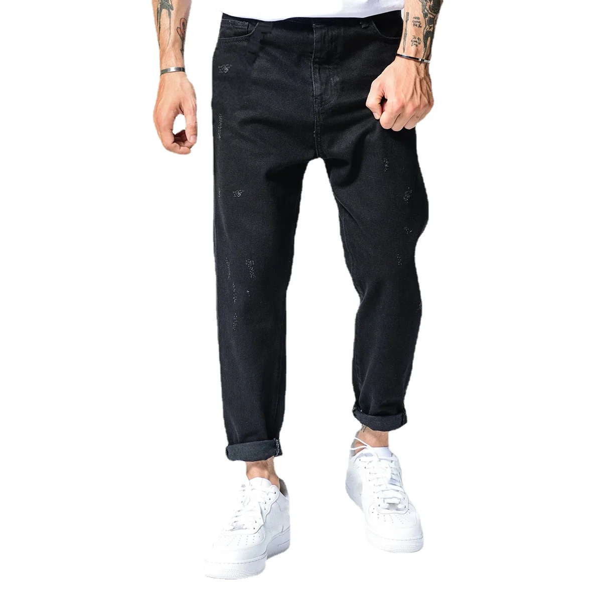 New Denim Pants Men's Jeans Straight Trend Slim Fit Jeans Streetwear Men Large Size Black Jeans Full Length Trousers