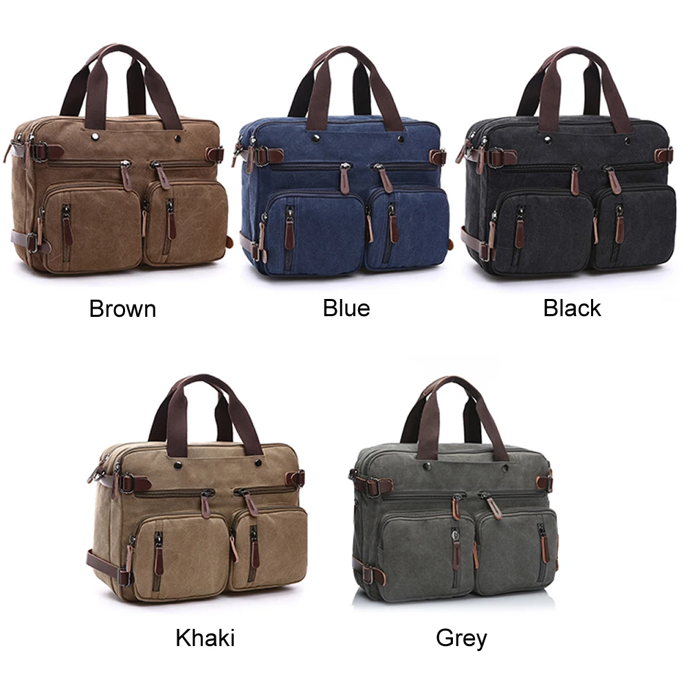 GNWXY New Casual Canvas Bags Business Briefcase Hand Crossbody Backpack Three Purpose Bag Size17 Inch Laptop Bag Big/Small Size