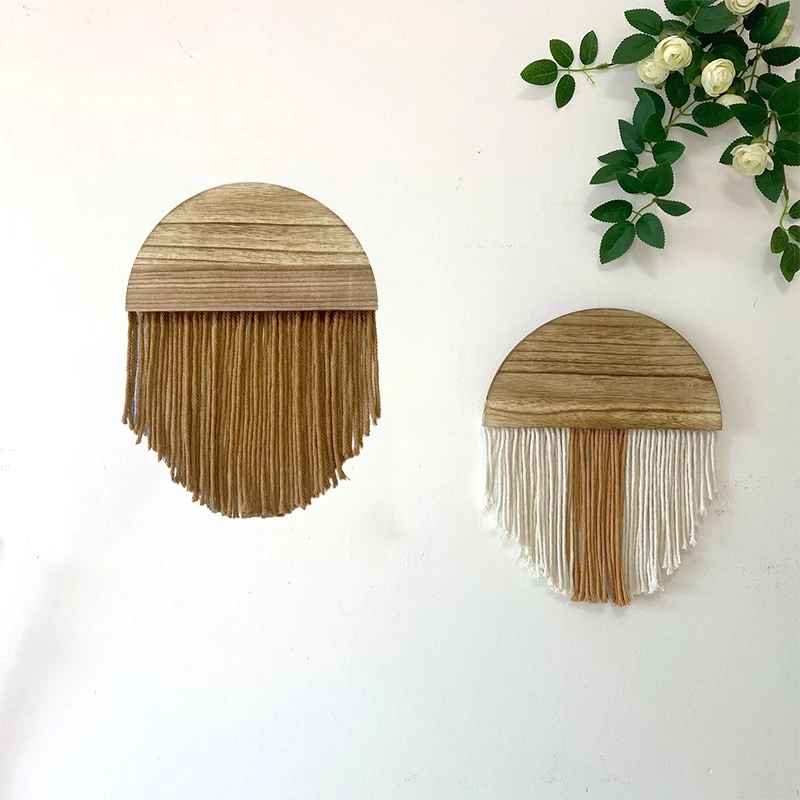 

Bohemian Handmade Wooden Tassel Tapestry Macrame Wall Hanging Ornament Long Half Round Home Living Room Decoration