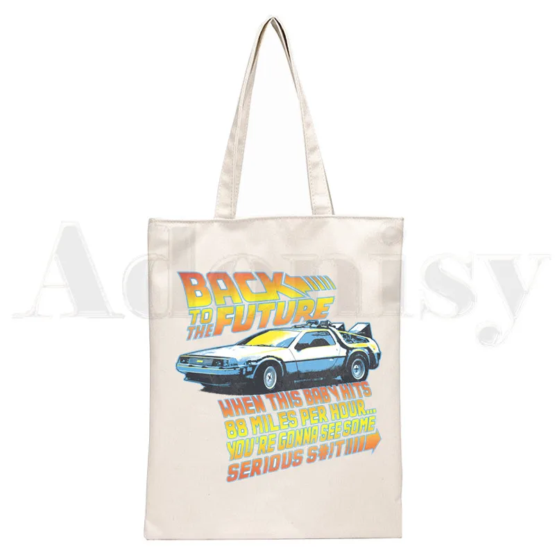 Back To The Future Graphic Cartoon Print Canvas Shoulder Bag Female Harajuku Funny Large-capacity Eco Environmental Shopper Bag