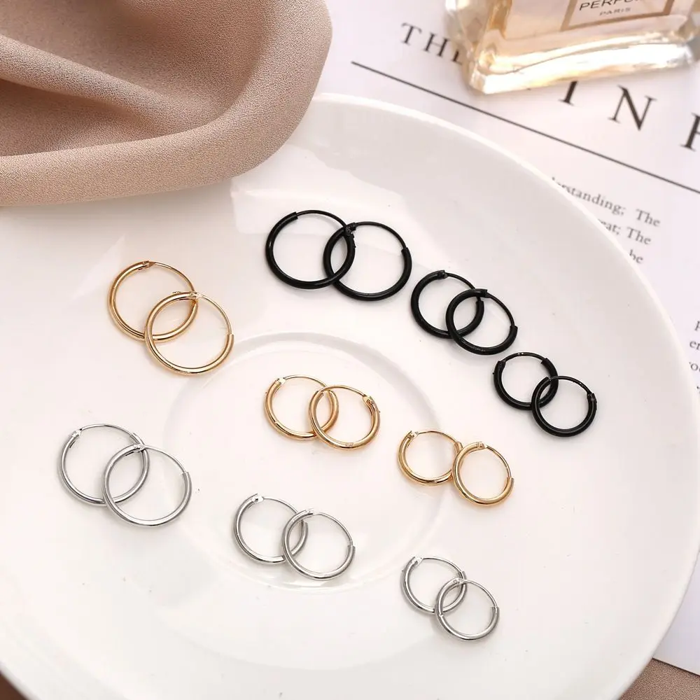 

Punk Silver Color Ears Rings Hip Hop Jewelry Goth Stud Earrings Cartilage Piercing Loop Hoop Earrings Small Circle