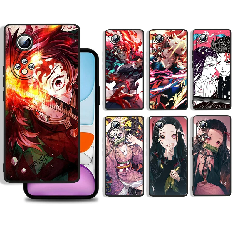 

Demon Slayer Kimetsu No Yaiba Cover For Huawei P50 P40 P30 P20 Lite 5G Nova Plus 9 SE Pro 5T Y9S Y9 Prime Black Phone Case