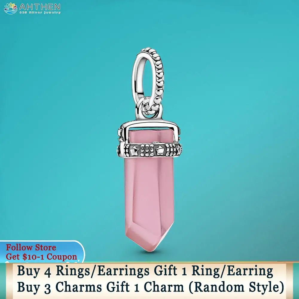 

Ahthen 925 Sterling Silver Beads Pink Amulet Pendant fit Original Pandora Bracelets for Women Jewelry Making Birthday Gift
