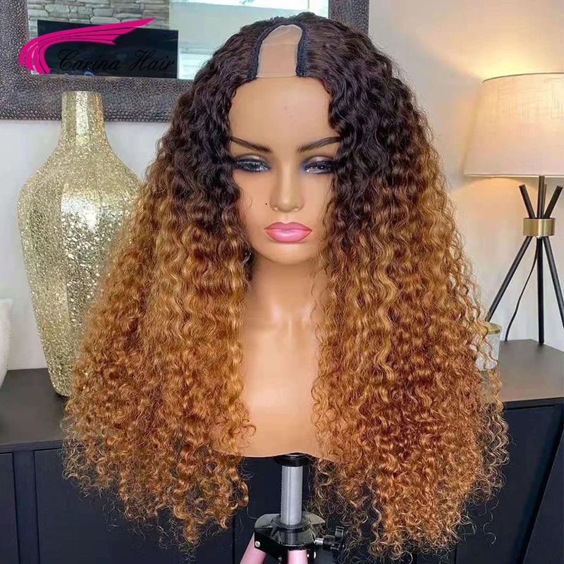 Парик Carina с U-образным вырезом парики блонд из человеческих волос эффектом омбре