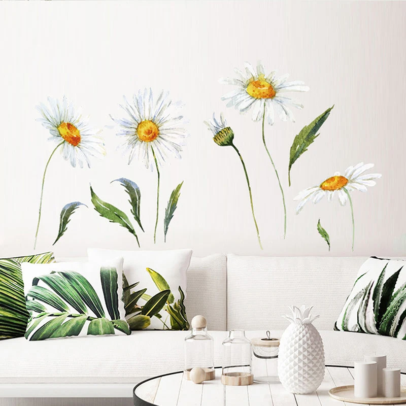 

Акварельные маргаритки, цветы, настенная наклейка, наклейка для спальни, самоклеящиеся, для гостиной, крыльца, Настенный декор, домашний декор, украшение для комнаты
