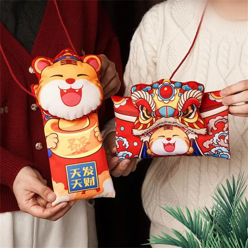 

2022 Tiger Red Envelope Chinese New Year Cartoon Fabric Tiger New Year's Red Envelopes Cute Children's Red Packet Bag Dropship