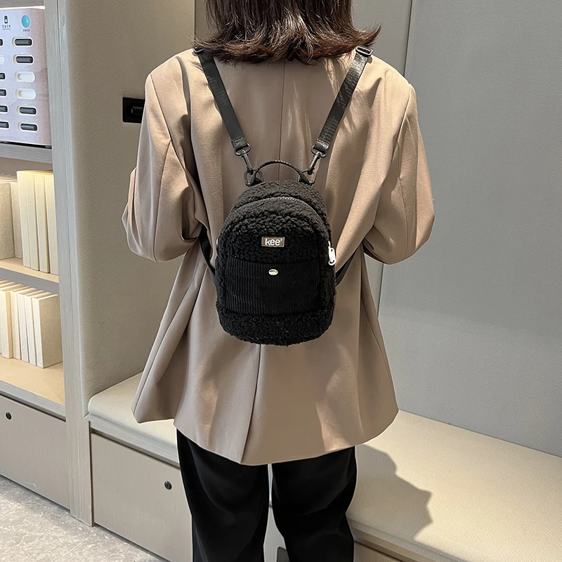 Small Fluffy Backpacks For Women 2022 Winter Plush Mochila Multifunction Fur Shoulders Bag Fashion Furry Bagpack Y2K Rucksack