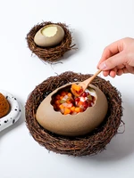 creative birds nest decoration dessert bowl eggshell ostrich egg shape ceramic bowl cold drink barbecue restaurant tableware
