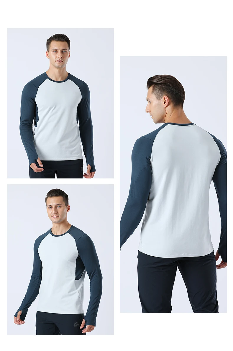 AONIJIE FM5132 Man Male Lightweight Sports Round Neck Sweater Round Collar Fleece With Thumb Clasp And Pocket For Running Daily