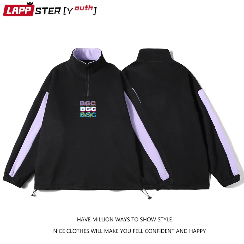 

LAPPSTER-Youth Men Stand Streetwear Harajuku Hoodies 2022 Mens Letter Graphic Sweatshirts Male Zip Up Korean Fashion Sweatshirt