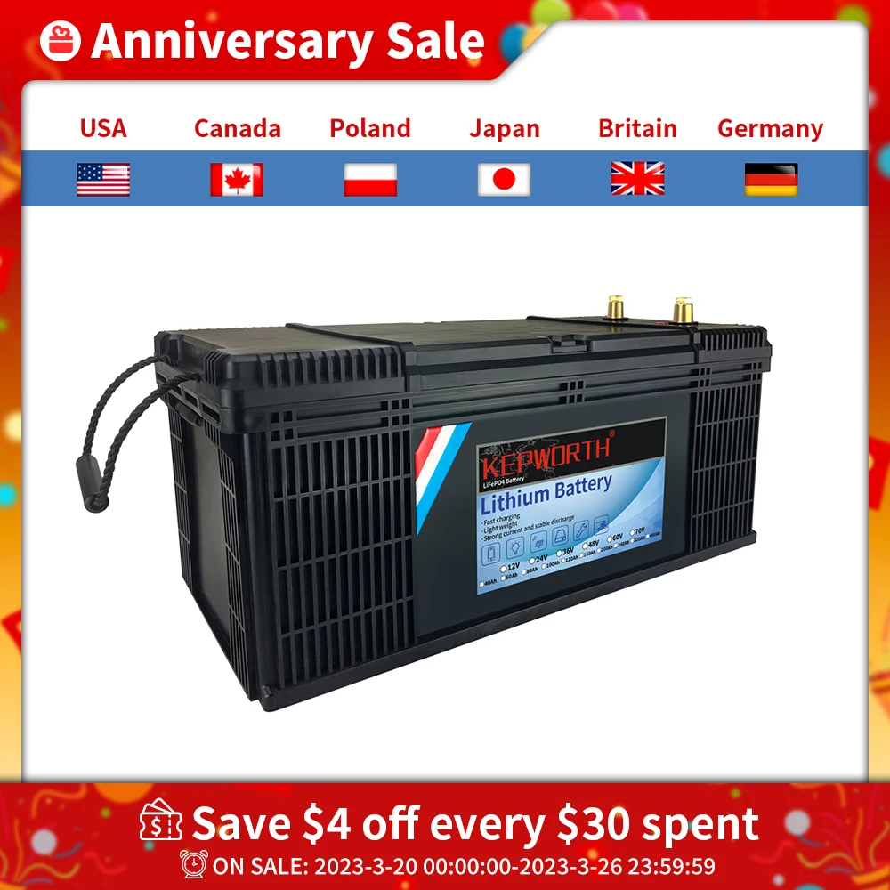 

2pcs 12V 100Ah 120Ah 200Ah Deep Cycle LiFePO4 Battery With BMS, Series or Parallel for RV,Solar,Camping,Marine,Backup Power