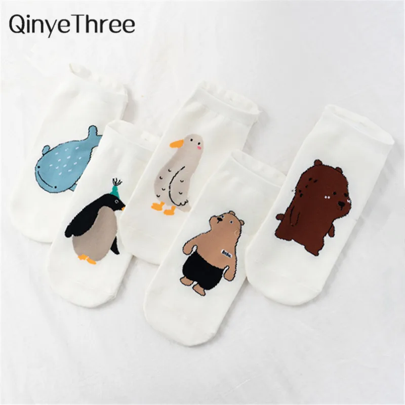 

Harajuku funny cartoon animal socks happy summer sokken graffiti Whale bear pigeon penguin ankle socks unisex art novelty sox