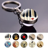 piano glass pendant music metal car keychain keyring musical instruments jewelry guitar clarinet flute violin photo key chain