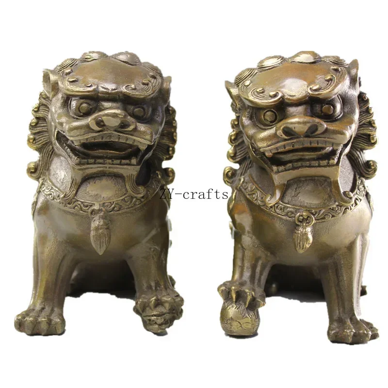 Китайский медный королевский дворец фэн-шуй слая дверь Foo Dog лев пара сад латунь