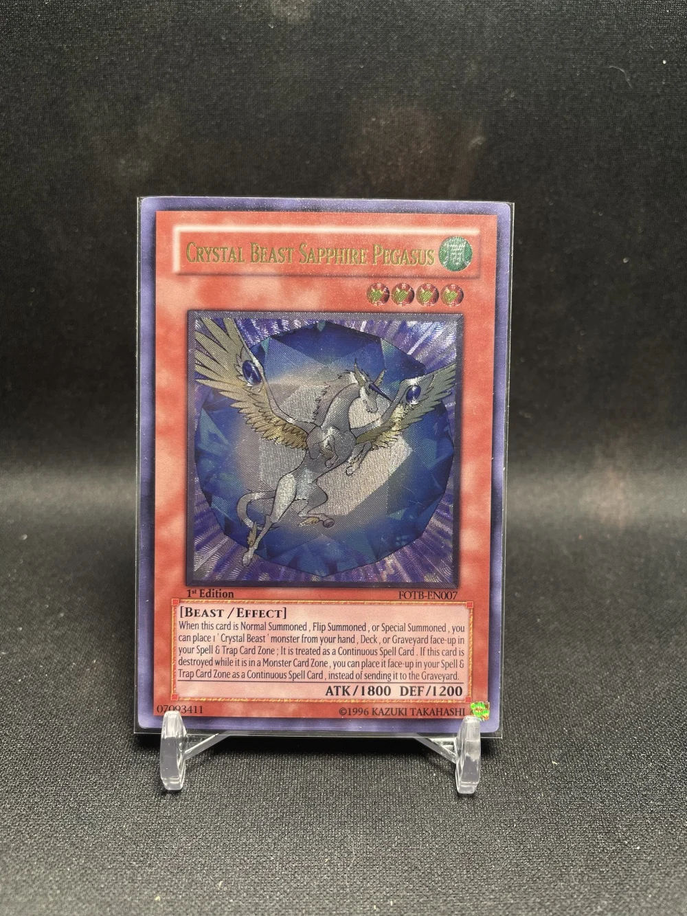 

Yu-Gi-Oh Ultimate Rare FOTB-EN007/Crystal Beast Sapphire Pegasus Children's Gift Collectible Card Toys (Not Original)